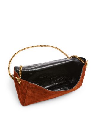Kate Medium Reversible Shoulder Bag in Crocodile-Embossed Leather and Suede