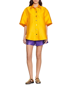 Sandro June Satin Oversized Shirt In Mandarin