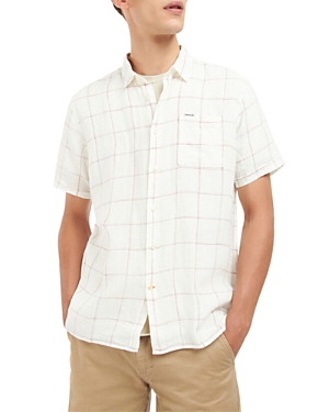 Barbour Bayston Tattersall Short Sleeve Linen Button-up Shirt In Ecru