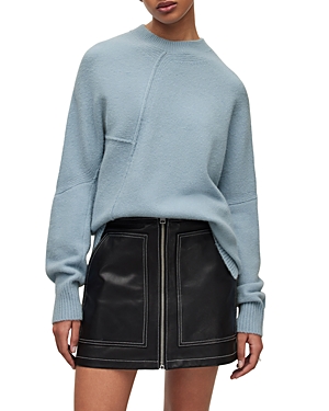Allsaints Lock Asymmetric Hem Crewneck Sweater In Slate Blue