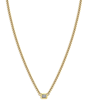 Zoe Chicco 14K Yellow Gold Paris Diamond Emerald-Cut Solitaire Curb Link Chain Necklace, 14-16