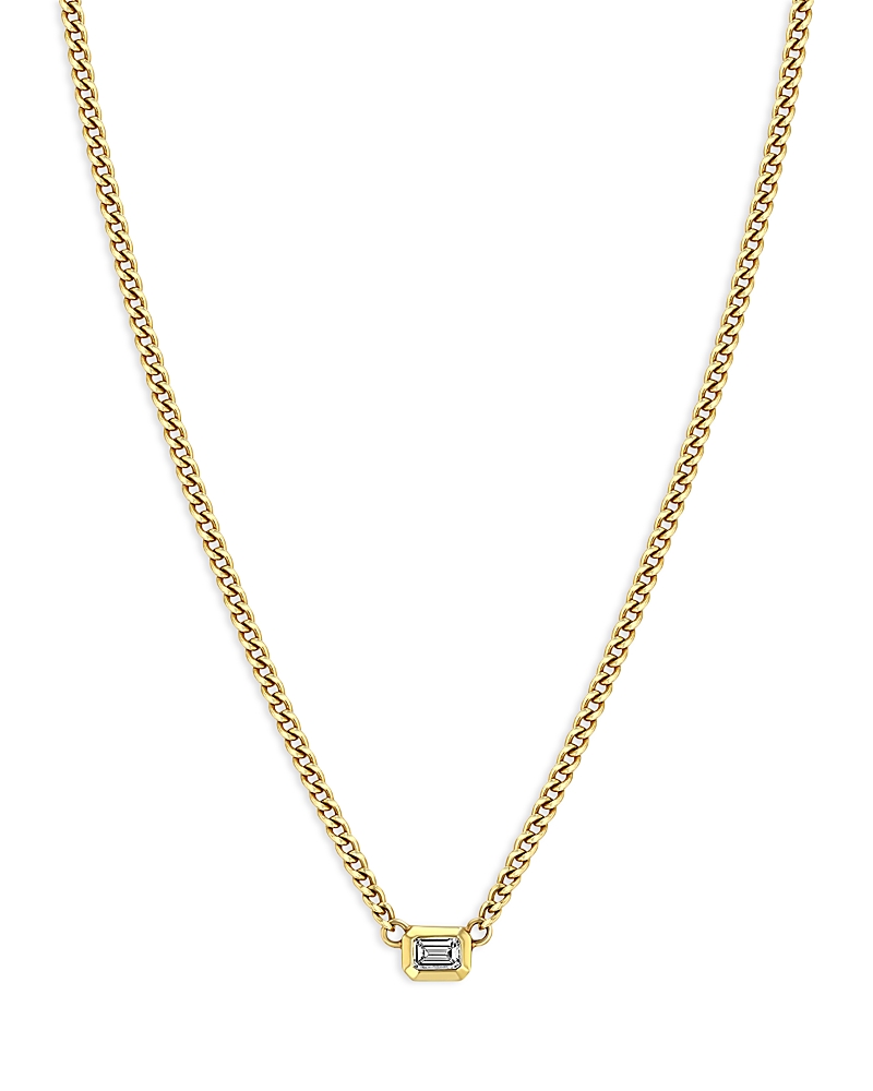Shop Zoë Chicco 14k Yellow Gold Paris Diamond Emerald-cut Solitaire Curb Link Chain Necklace, 14-16