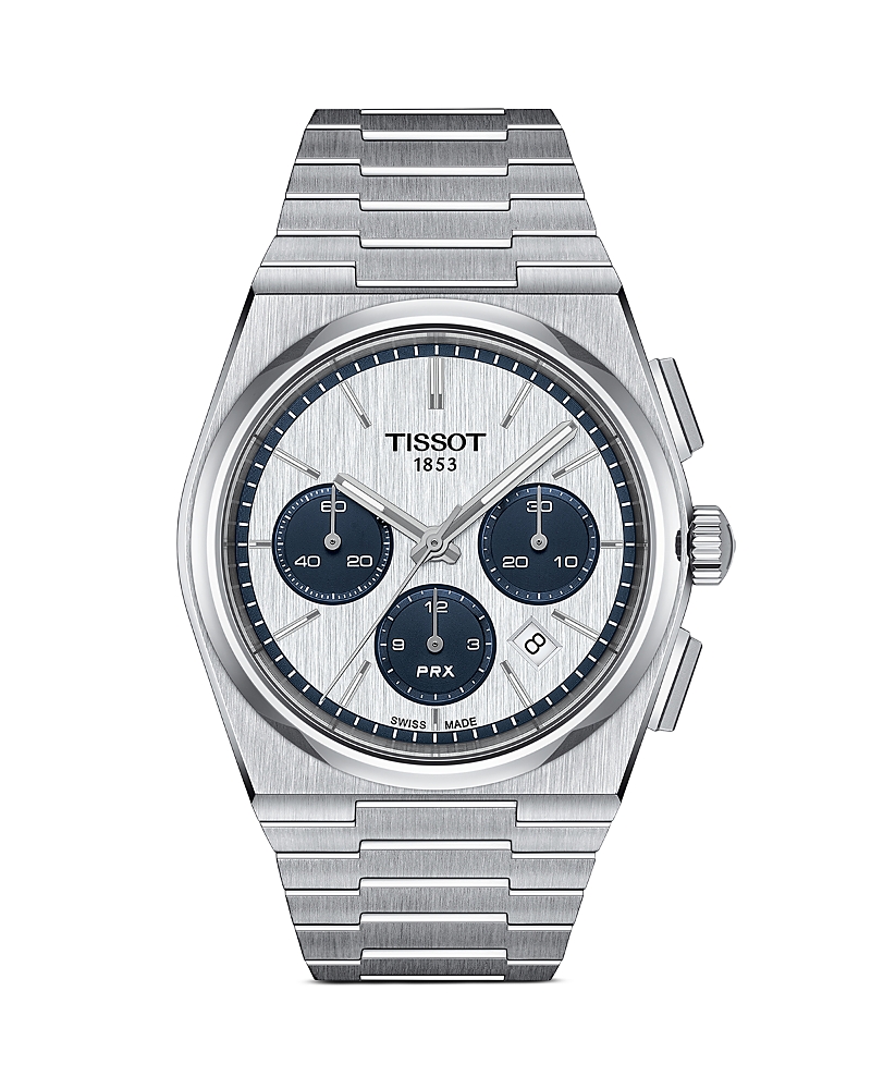 Tissot Men's Swiss Automatic Chronograph Prx Stainless Steel Bracelet Watch 42mm In White/silver