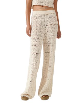 Embellished crochet cotton flared pants