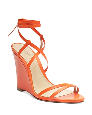 Schutz Deonne Leather Ankle-tie Wedge Sandals In Flame Orange