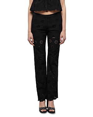 The Kooples Floral Embroidered Flared Trousers In Bla01