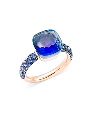 Shop Pomellato 18k Rose Gold Nudo Blue Multi Gemstone Statement Ring In Blue/rose Gold