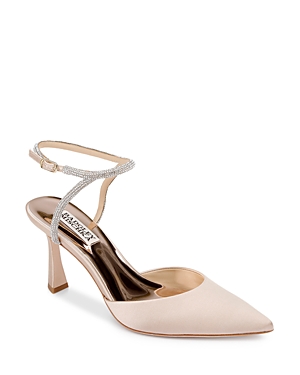 Badgley Mischka Women's Kamilah Pointed Ankle Strap High Heel Sandals In Latte Satin