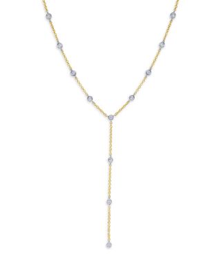 Meira T - 14K White & Yellow Gold Diamond Bezel Lariat Necklace, 18"