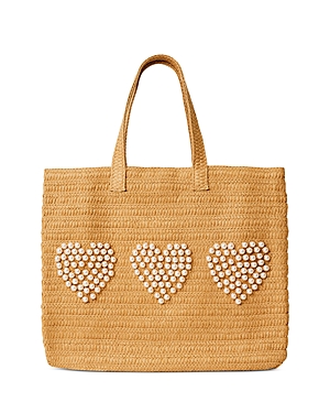 Btb Los Angeles 3 Hearts Large Straw Tote