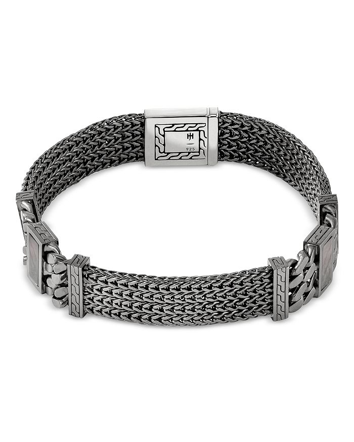 JOHN HARDY - Black Rhodium Plated Sterling Silver Classic Chain Black Mother of Pearl Station Rata Chain Bracelet