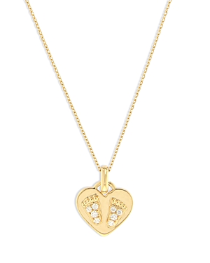 Bloomingdale's Baby Feet Heart Pendant Necklace In 14k Yellow Gold With Diamond Accents - 100% Exclusive