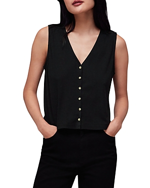 Shop Whistles Ribbed Button Front Tank Top In Black
