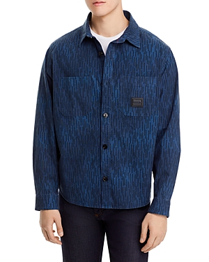 Hugo Erato Long Sleeve Line Print Overshirt In Dark Blue