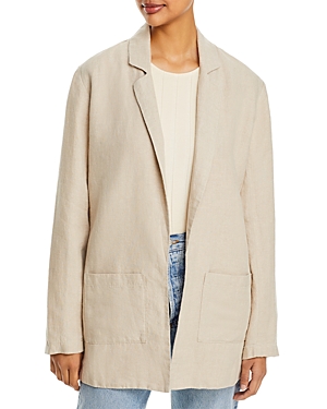 Eileen Fisher Notch Lapel Longline Organic Linen Blazer In Unnat