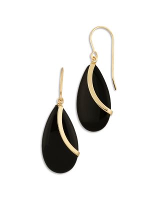 14K Yellow Gold Onyx Almond Drop Earrings 