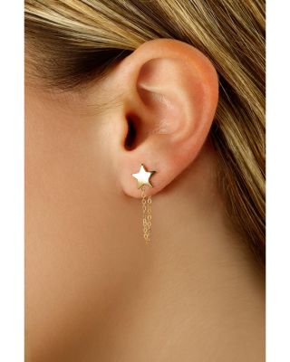 14K Yellow Gold Star Draped Chain Earrings - Exclusive