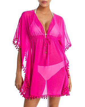 Bleu By Rod Beattie Pom Pom Trim Cover Up Caftan In Punch