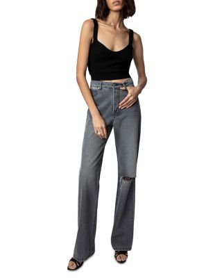 Evy Ripped Flared Jeans in Gris