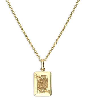14K Gold Queen of Hearts Playing Card Pendant Necklace, 16-18