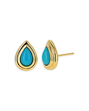 Rachel Reid 14k Yellow Gold Turquoise Pear Double Bezel Stud Earrings In Blue/gold