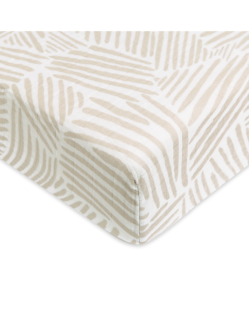 Babyletto Crib Sheet In Gots Certified Organic Muslin Cotton In Oat Stripe