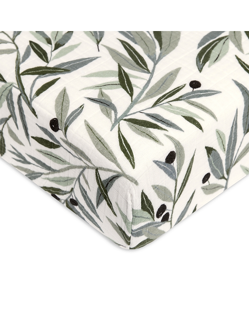 Babyletto Crib Sheet In Gots Certified Organic Muslin Cotton In Olive Branches
