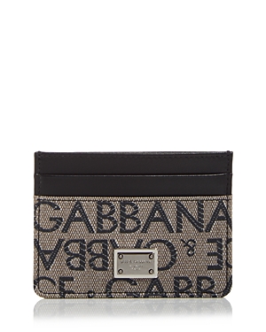 Shop Dolce & Gabbana Jacquard Logo & Leather Card Case In Brown/black