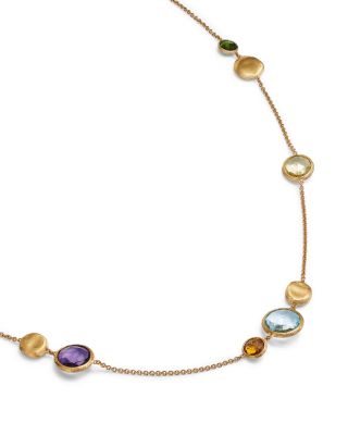 18K Gold Jaipur Color Mixed Gemstone Station Necklace, 16"-18"