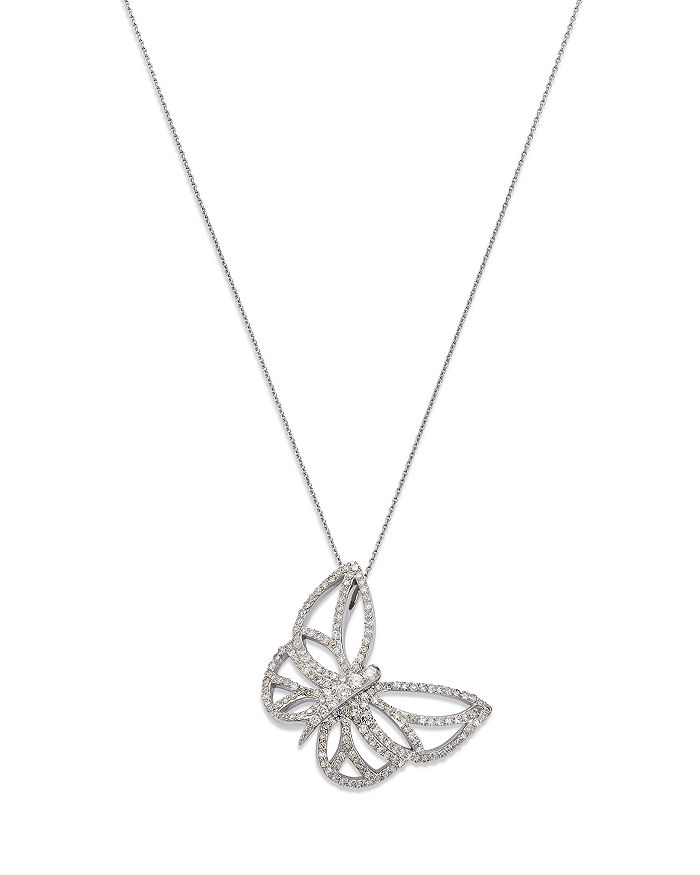 Bloomingdale's Diamond Butterfly Pendant Necklace in 14K White Gold, 1.