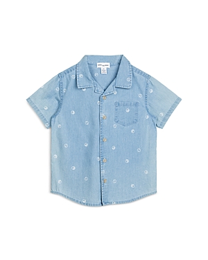MILES THE LABEL MILES THE LABEL BOYS' WHEEL PRINT SHORT SLEEVED CHAMBRAY SHIRT - LITTLE KID