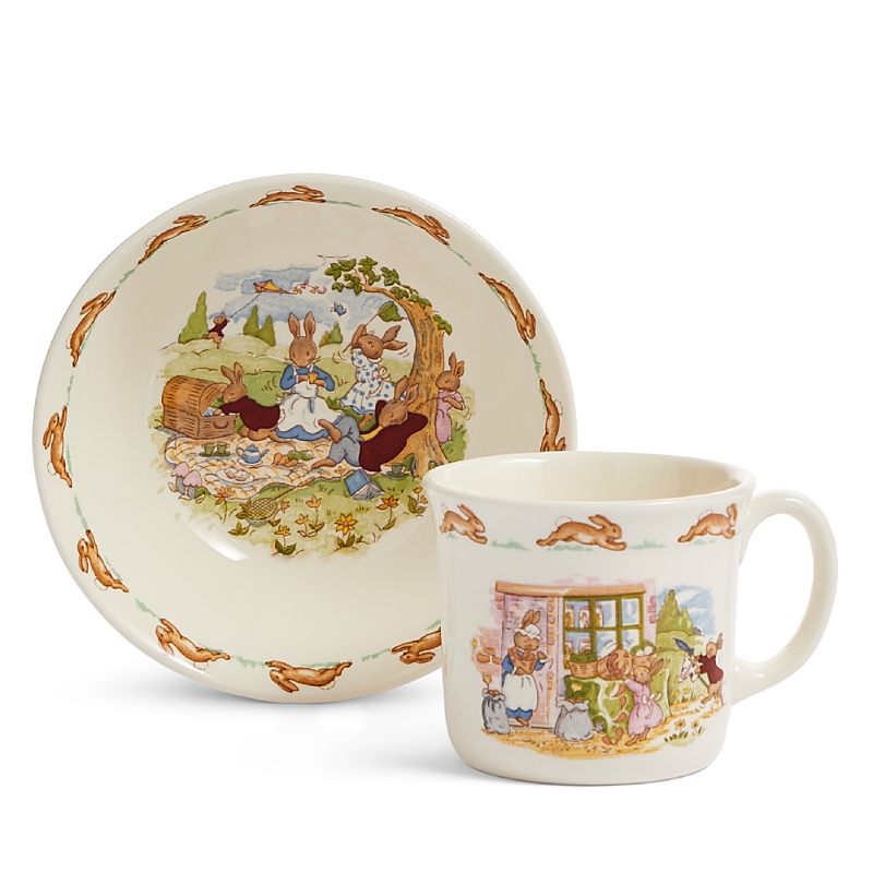 Royal Doulton Bunnykins Baby Bowl & 2 Handle Mug 2 Piece Set In Multi