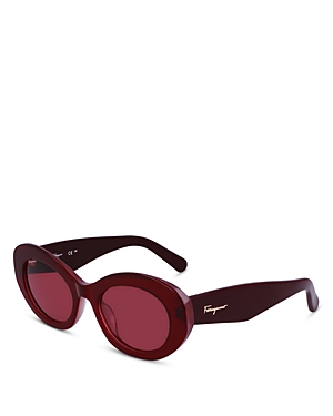 Shop Ferragamo Oval Sunglasses, 53mm In Red/red Solid