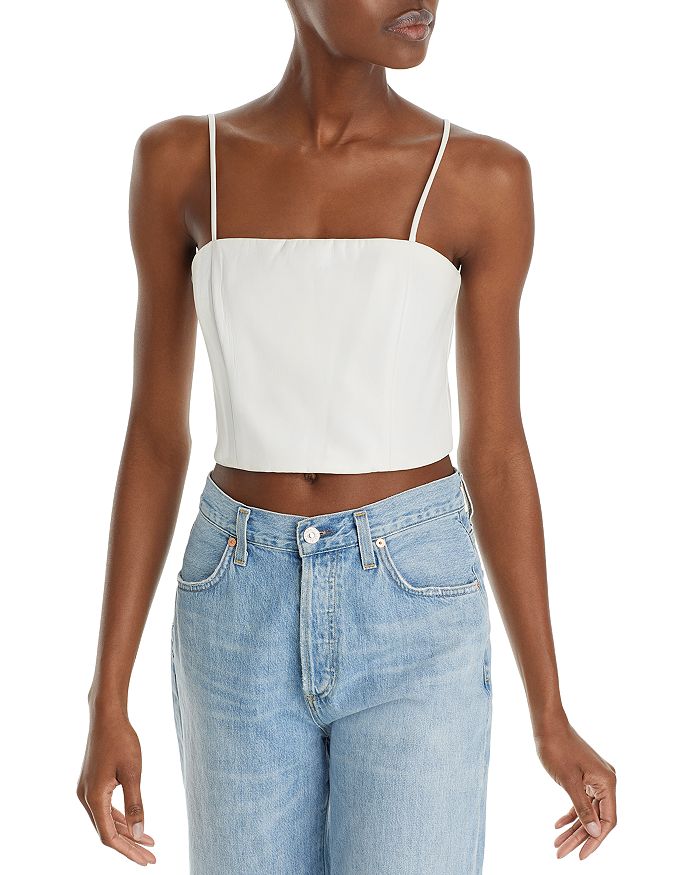 Alice and Olivia Pearle Vegan Leather Spaghetti Strap Top | Bloomingdale's
