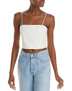 Alice And Olivia Pearle Vegan Leather Spaghetti Strap Top In Ecru