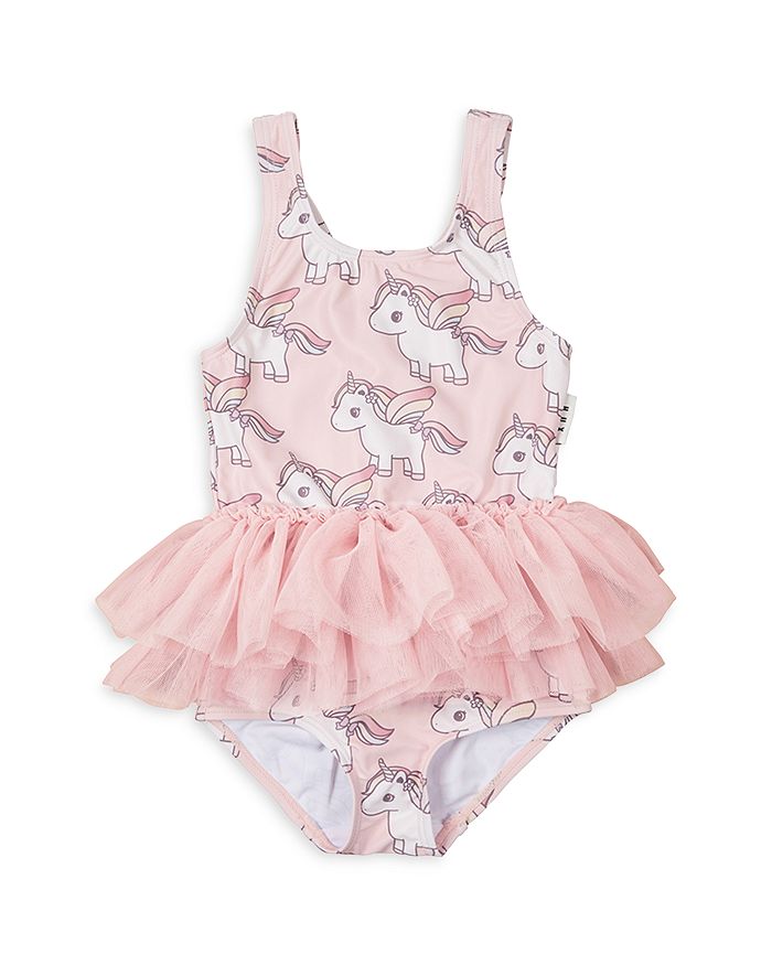 Pink Unicorn Cotton Shoulder Tie Girls Dress with Plus Sizes