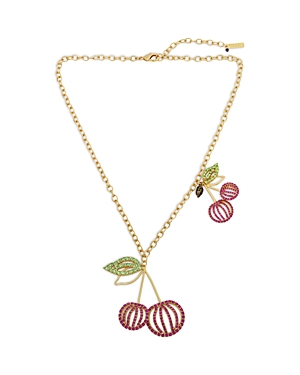 KURT GEIGER PAVE CHERRY PENDANT NECKLACE IN GOLD TONE, 18-20