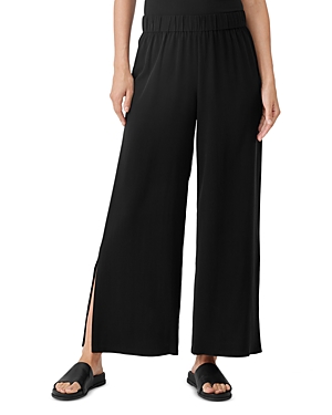 Eileen Fisher Silk Georgette Crepe Ankle Straight Leg Pants In Black