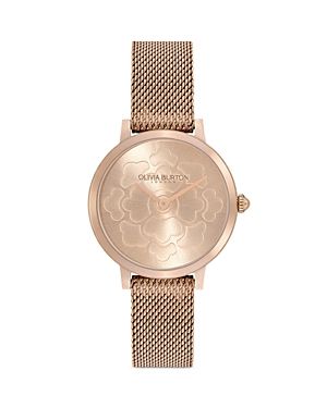 Shop Olivia Burton Ultra Slim Floral Watch, 28mm In Rose Gold