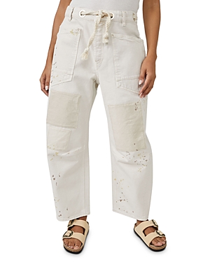 Free People Moxie Paint Fleck Cotton Utility Pants In White