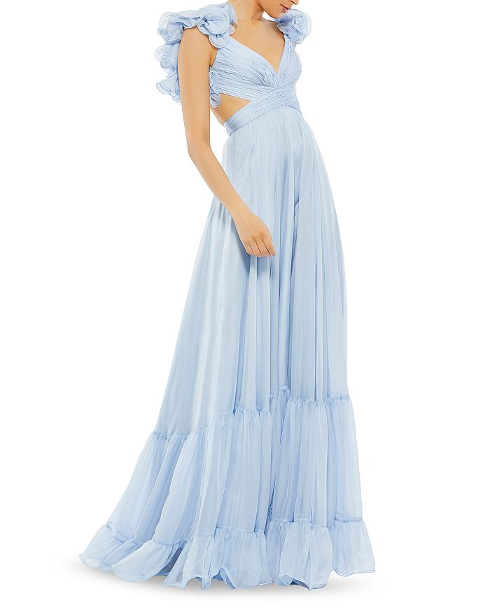Shop Mac Duggal Rosette Chiffon Gown In Powder Blue