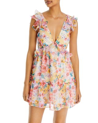 AQUA - Ruffled V Neck Mini Dress - Exclusive