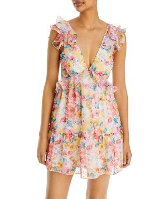 AQUA Ruffled V Neck Mini Dress - 100% Exclusive | Bloomingdale's