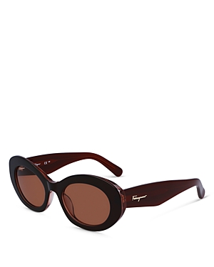 Shop Ferragamo Oval Sunglasses, 53mm In Brown/brown Solid