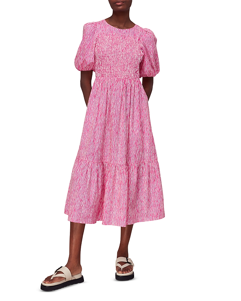 Shop Whistles Uneven Lines Midi Dress In Pink/multi