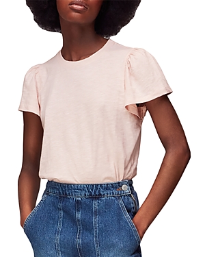 Whistles Cotton Frill Sleeve Tee In Pale Pink