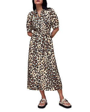 Whistles Painted Leopard Midi Dress In Leopard Print