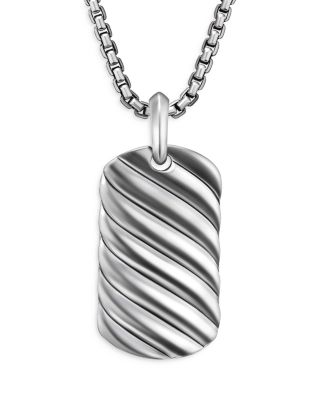 Men's Sculpted Cable Tag in Sterling Silver, 35mm