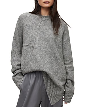 Allsaints Lock Asymmetric Hem Crewneck Sweater In Gray Marl