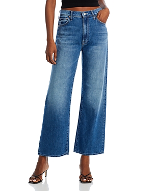 Mother Blue Wide Leg Jeans With Logo Patch In Cotton Denim Woman In Heart Throb